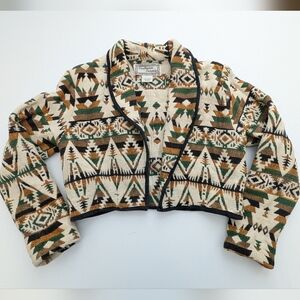 Vintage Southwest Canyon Cotton Tapestry Open Front Jacket Blazer Large Aztec